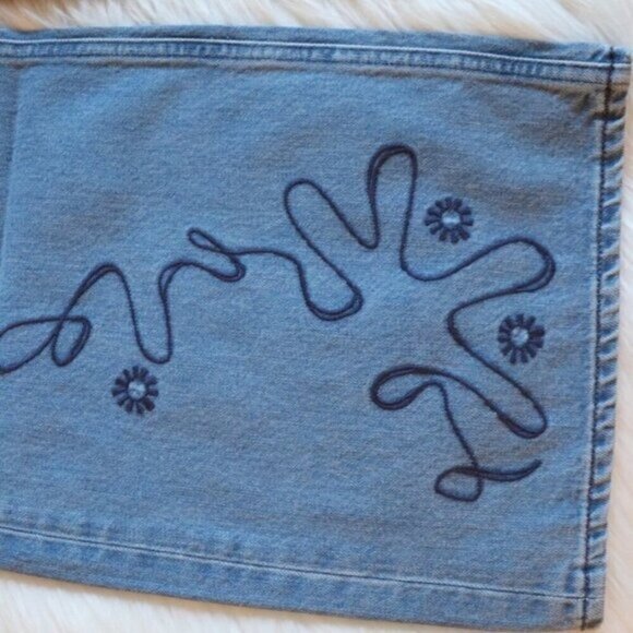 NWT Anthropologie M.i.H Embroidered Wide Leg Light Wash Cropped Jeans Size 24 - Picture 15 of 16